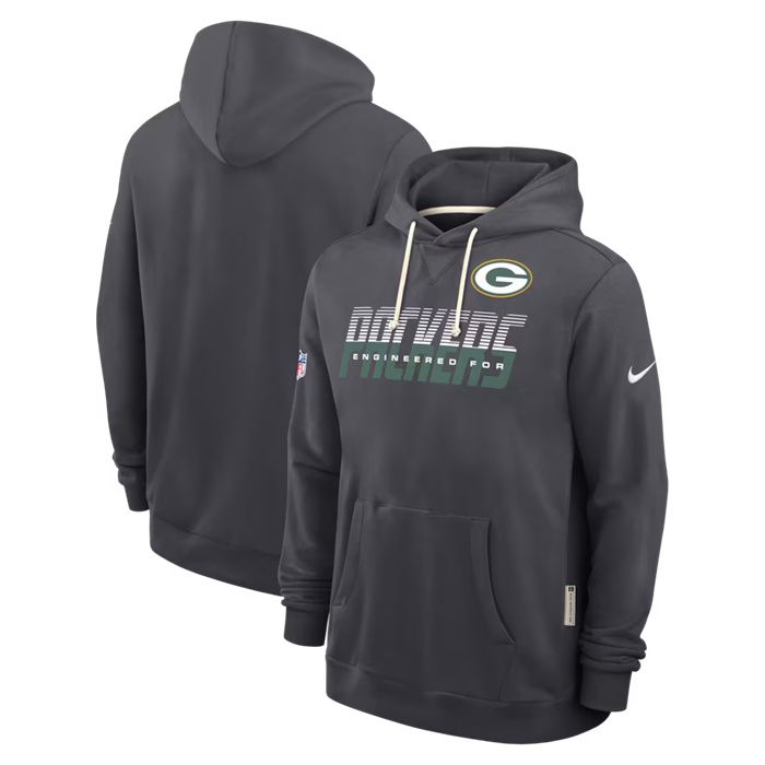 Men's Green Bay Packers Charcoal Sideline Standard Issue Top Prospect Dri-FIT Hoodie